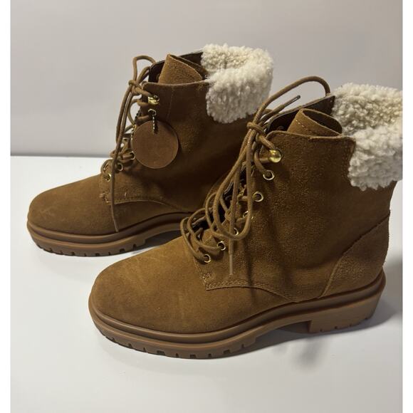 Ralph Lauren Carlee Suede Leather Whiskey Boots Booties Combat Lace-up Sz 7 NWOB - Picture 2 of 13